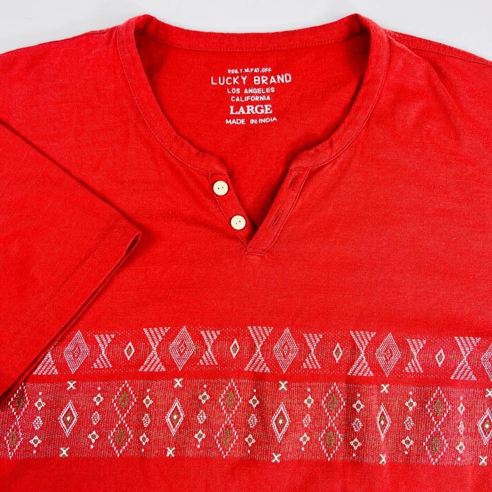 Lucky Brand Mens Henley Long Sleeve T-Shirt Red‎ Short Sleeve L